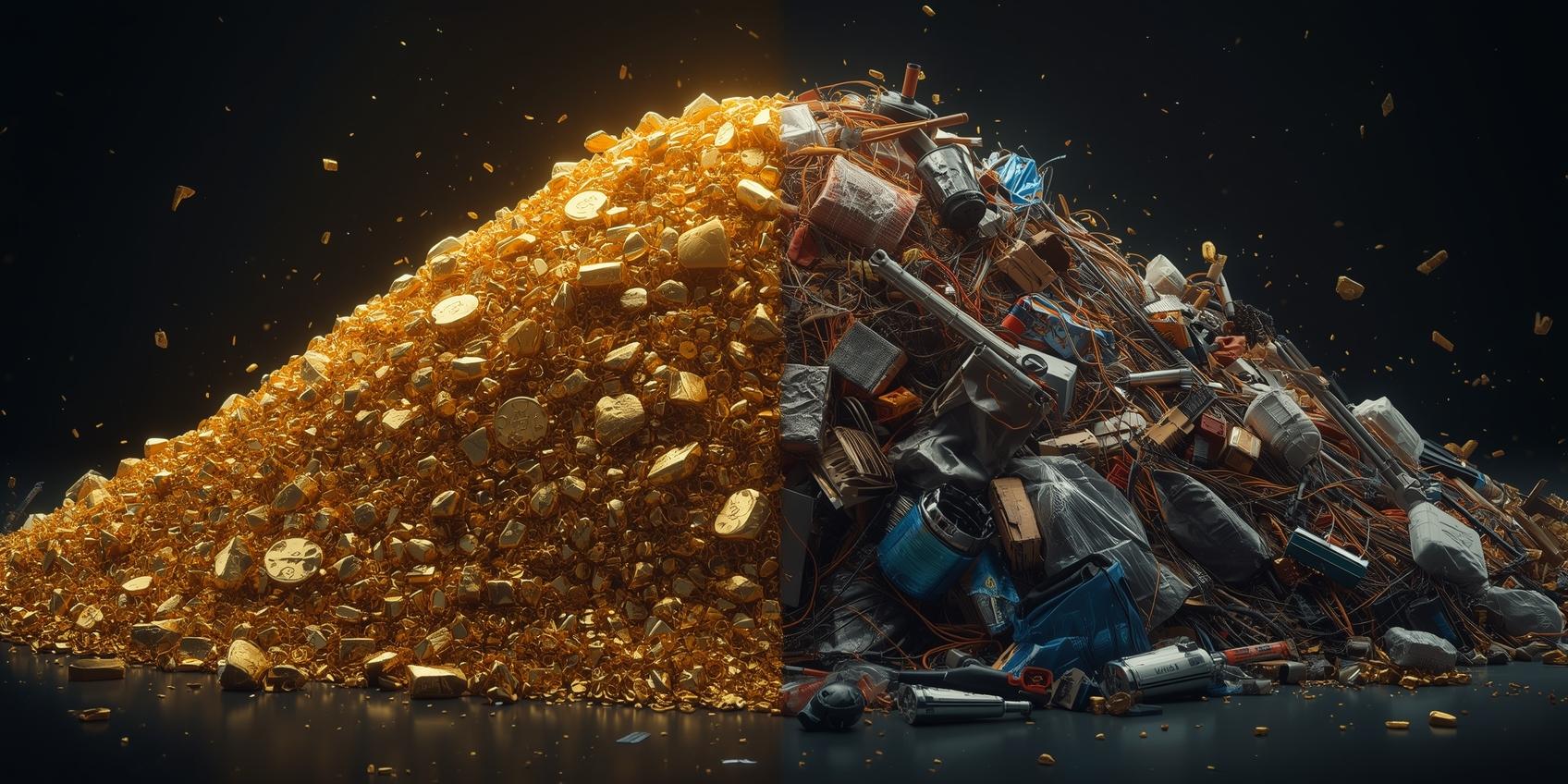 Data quality symbolised as a mound of gold and garbage